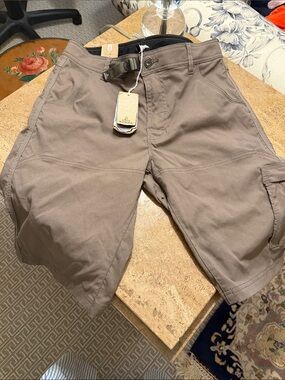 Prana Men's Brown Cargo Shorts with Integrated Belt